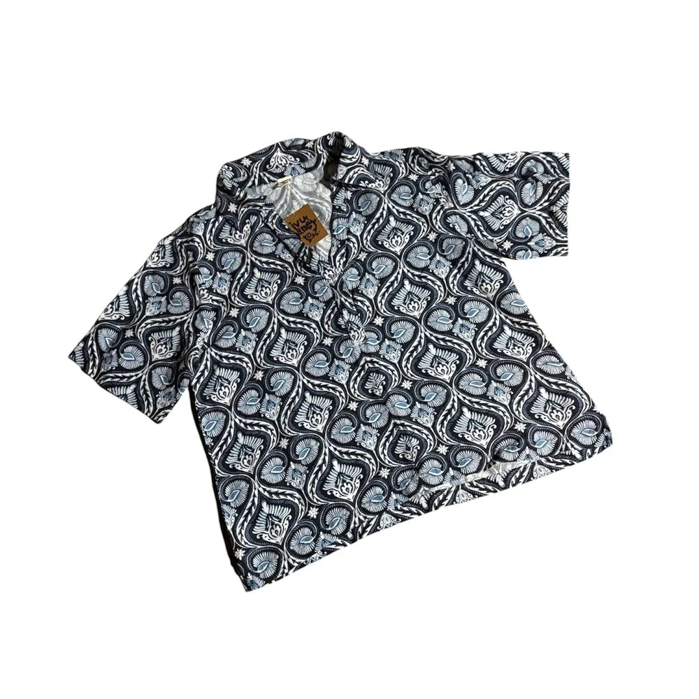 NWT Ivy Jane Popover & Pant Set Womens Medium Blue Linen Blend Paisley Damask